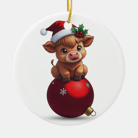 adorable baby highland cow sitting keramisch ornament (Voorkant)