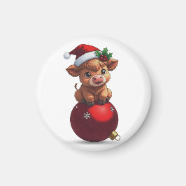 adorable baby highland cow sitting magneet