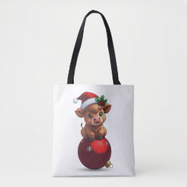 adorable baby highland cow sitting tote bag