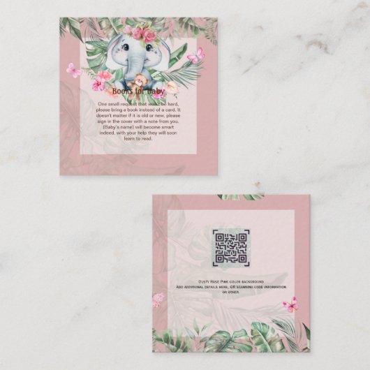 Adorable Baby Olifant Boek Gedicht Verzoekkaart Notitiekaartje (Voorkant / Achterkant)