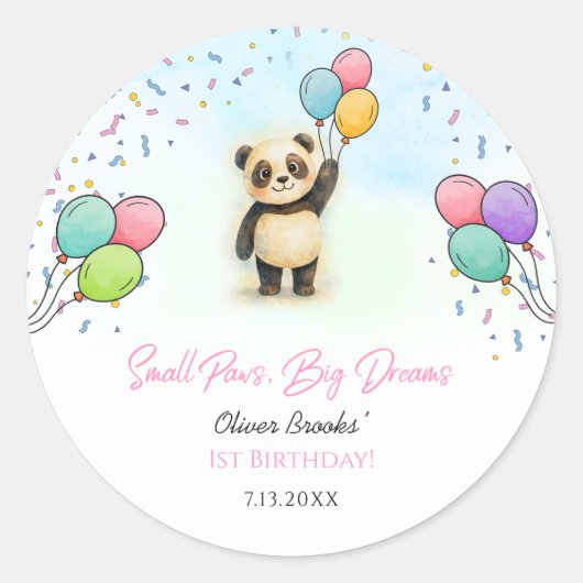 Adorable Baby Panda 1st Birthday Party Ronde Sticker (Voorkant)
