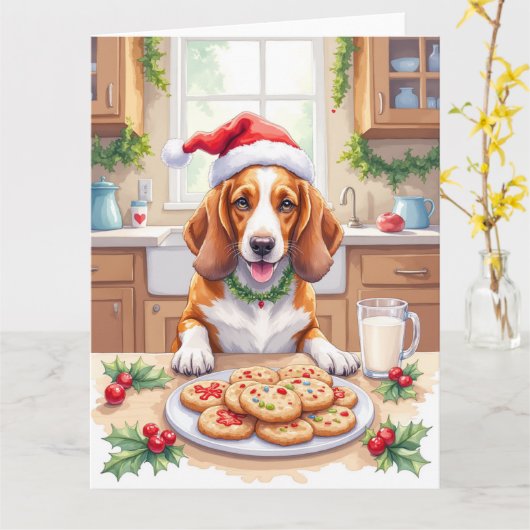 Adorable Basset Hound Sneaking Christmas Cookies Kaart (Gele Bloem)