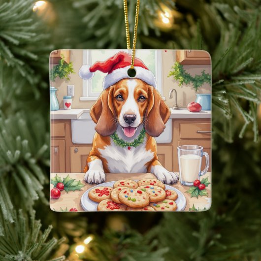 Adorable Basset Hound Sneaking Christmas Cookies Keramisch Ornament (Boom)