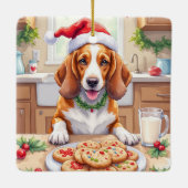 Adorable Basset Hound Sneaking Christmas Cookies Keramisch Ornament (Achterkant)