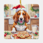 Adorable Basset Hound Sneaking Christmas Cookies Keramisch Ornament (Voorkant)