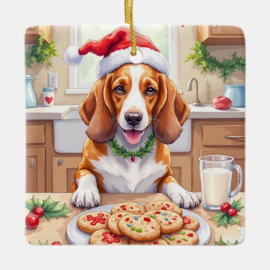 Adorable Basset Hound Sneaking Christmas Cookies Keramisch Ornament (Voorkant)