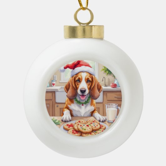 Adorable Basset Hound Sneaking Christmas Cookies Keramische Bal Ornament (Voorkant)