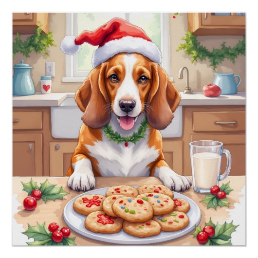 Adorable Basset Hound Sneaking Christmas Cookies Perfect Poster (Voorkant)