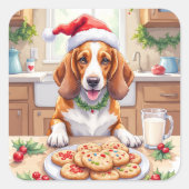 Adorable Basset Hound Sneaking Christmas Cookies Vierkante Sticker (Voorkant)