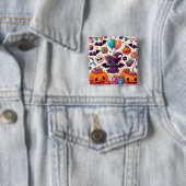 Adorable bat kawaii halloween vierkante button 5,1 cm (In situ)
