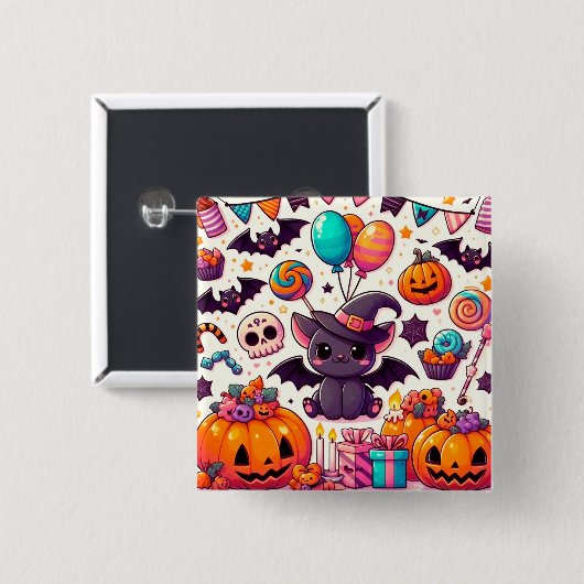 Adorable bat kawaii halloween vierkante button 5,1 cm (Voorkant /achterkant)