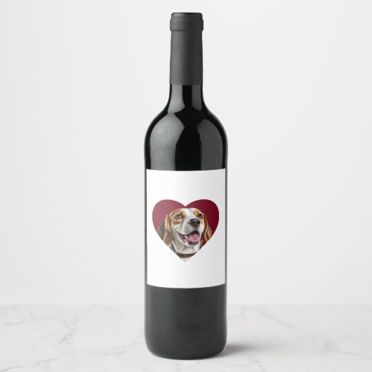 Adorable Beagle in Heart Shape Design Wijn Etiket (Voorkant)
