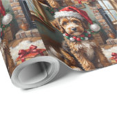 Adorable Bernedoodle Dog Cozy Knitted Santa Hat Cadeaupapier (Rol Hoek)