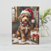 Adorable Bernedoodle Dog Cozy Knitted Santa Hat Feestdagenkaart (Staand voorkant)