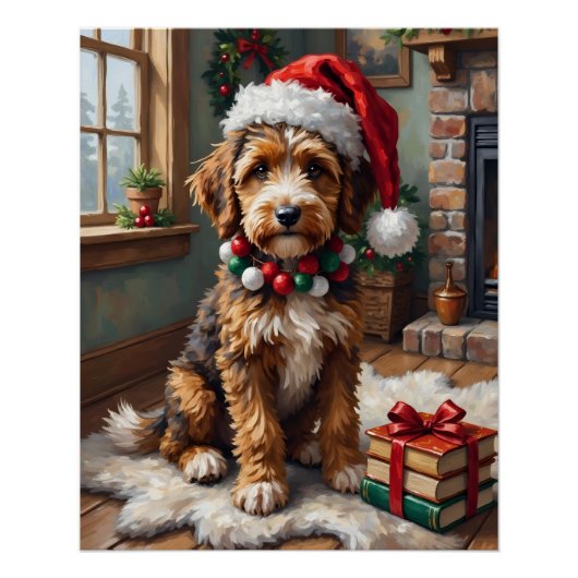 Adorable Bernedoodle Dog Cozy Knitted Santa Hat Perfect Poster (Voorkant)