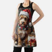 Adorable Bernedoodle Dog Cozy Knitted Santa Hat Schort (Insitu)