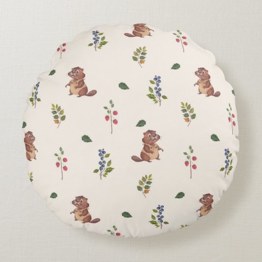 Adorable bever en bosbessen kussen (Voorkant)