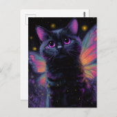 Adorable Black and Purple Cat Fairy Briefkaart (Voorkant / Achterkant)
