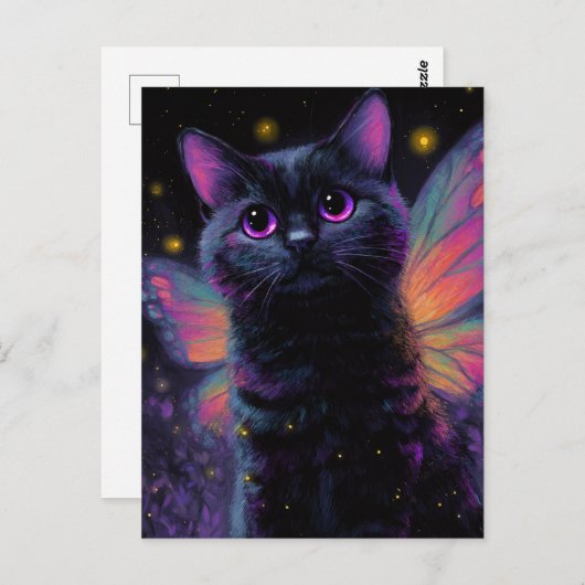 Adorable Black and Purple Cat Fairy Briefkaart (Voorkant / Achterkant)