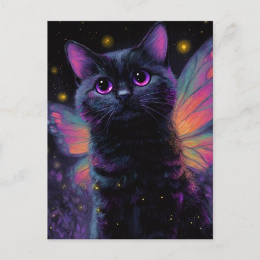 Adorable Black and Purple Cat Fairy Briefkaart (Voorkant)
