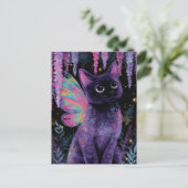 Adorable Black and Purple Cat Fairy Briefkaart (Staand voorkant)
