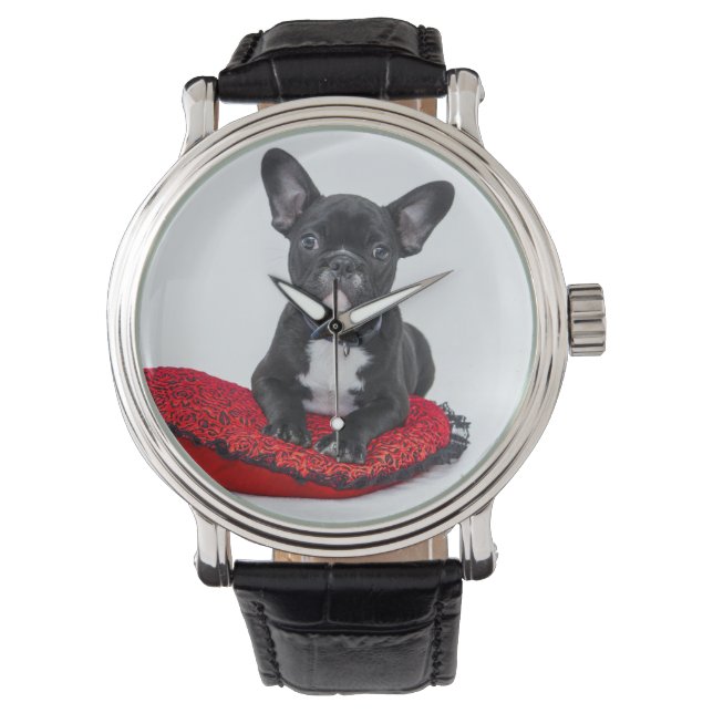 Adorable Black and White Bulldog Puppy Photo Horloge (Voorkant)