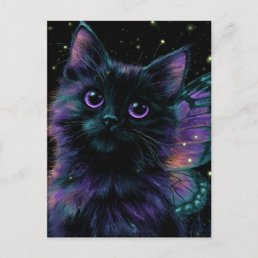 Adorable Black Cat Fairy Briefkaart (Voorkant)