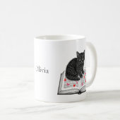 Adorable Black Cat Kitten on Book Custom Name Koffiemok (Voorkant rechts)