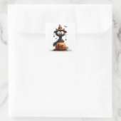 Adorable Black Cat Witch on 'Boo' Pumpkin Sticker (Tas)