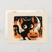Adorable Black Cat with Jack-o’-lantern Briefkaart (Voorkant / Achterkant)
