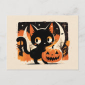 Adorable Black Cat with Jack-o’-lantern Briefkaart (Voorkant)