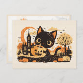 Adorable Black Cat with Jack-o’-lantern Feestdagenkaart (Voorkant / Achterkant)