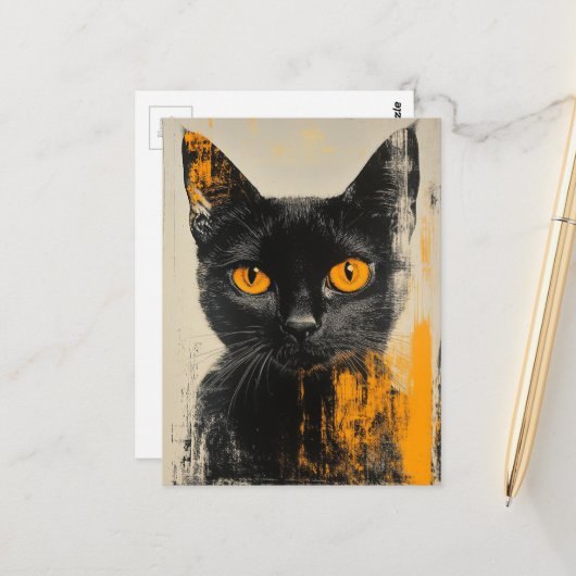 adorable black kitty briefkaart (Voorkant / Achterkant in situ)