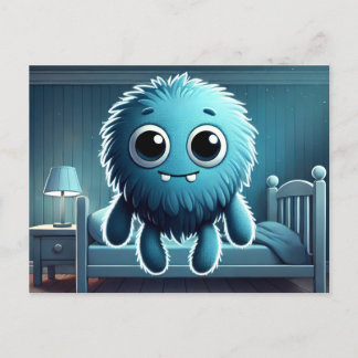 Adorable Blue Fluffy Creature Briefkaart