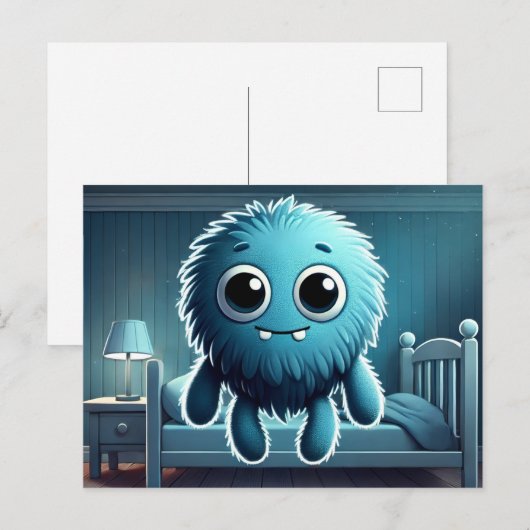 Adorable Blue Fluffy Creature Briefkaart (Voorkant / Achterkant)