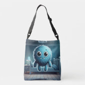 Adorable Blue Fluffy Creature Crossbody Tas (Achterkant)