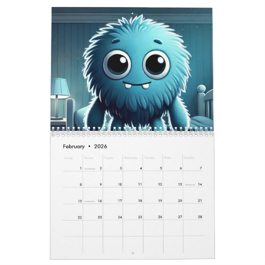 Adorable Blue Fluffy Creature Kalender (Feb 2026)