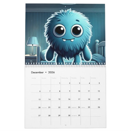 Adorable Blue Fluffy Creature Kalender (Dec 2026)
