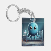 Adorable Blue Fluffy Creature Sleutelhanger (Voorkant Links)