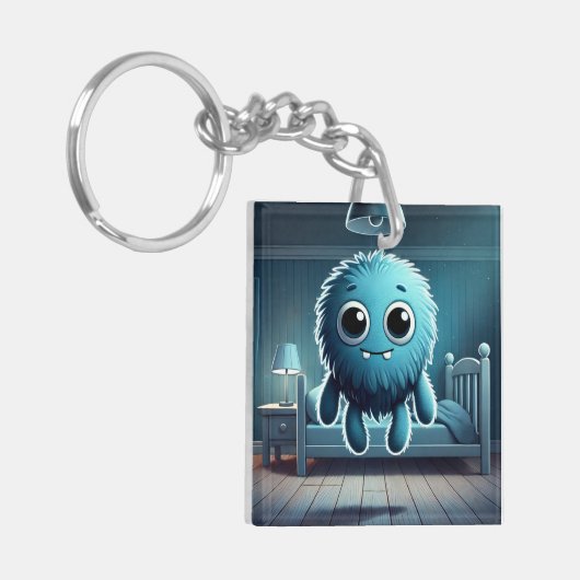 Adorable Blue Fluffy Creature Sleutelhanger (Voorkant Links)