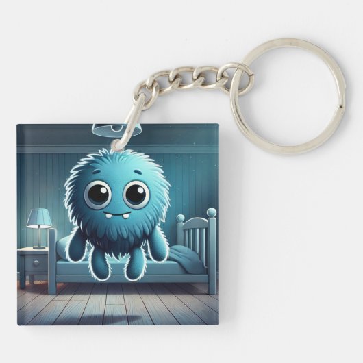 Adorable Blue Fluffy Creature Sleutelhanger (Achterkant)