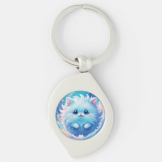 Adorable blue fluffy creature sleutelhanger (Voorkant)