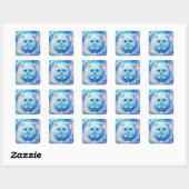 Adorable blue fluffy creature vierkante sticker (Vel)