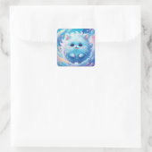 Adorable blue fluffy creature vierkante sticker (Tas)