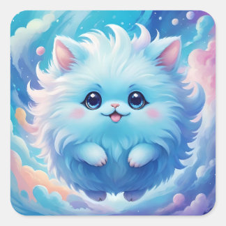Adorable blue fluffy creature vierkante sticker