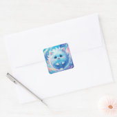 Adorable blue fluffy creature vierkante sticker (Envelop)