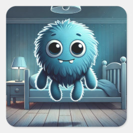 Adorable Blue Fluffy Creature Vierkante Sticker