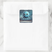 Adorable Blue Fluffy Creature Vierkante Sticker (Tas)