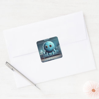 Adorable Blue Fluffy Creature Vierkante Sticker