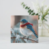 Adorable Bluebird in a Scarf  Feestdagenkaart (Staand voorkant)